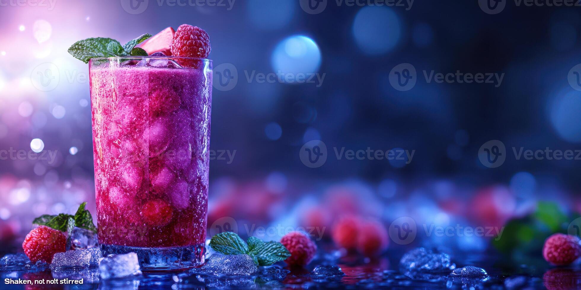 Refreshing raspberry drink garnished with mint leaves served on a vibrant background photo