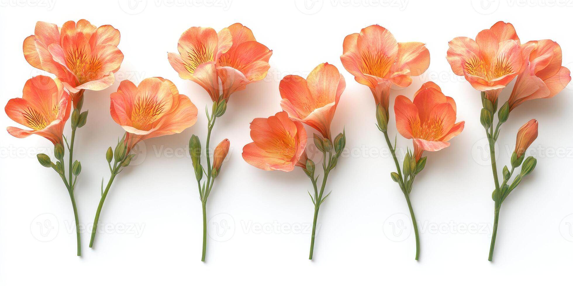 Beautiful orange flowers arranged in a row showcasing vibrant petals and delicate details in a soft background photo