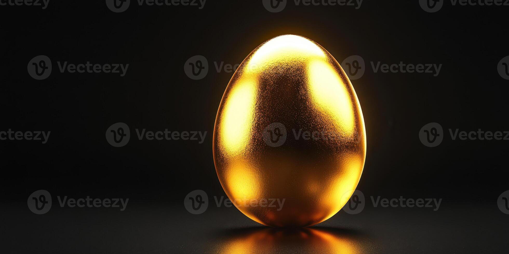 Gold egg glows under soft light creating a striking and elegant visual centerpiece in a darkened setting photo