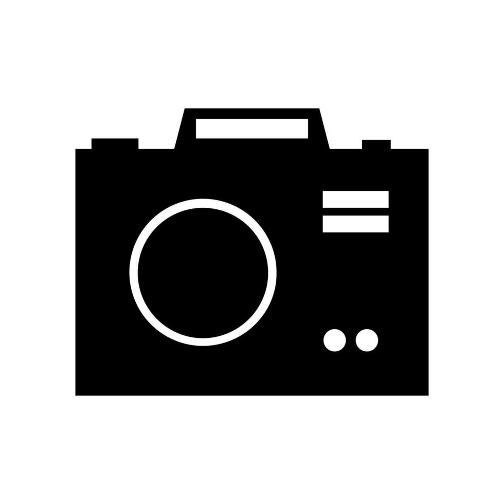 A black and white photo camera icon on a white background vector