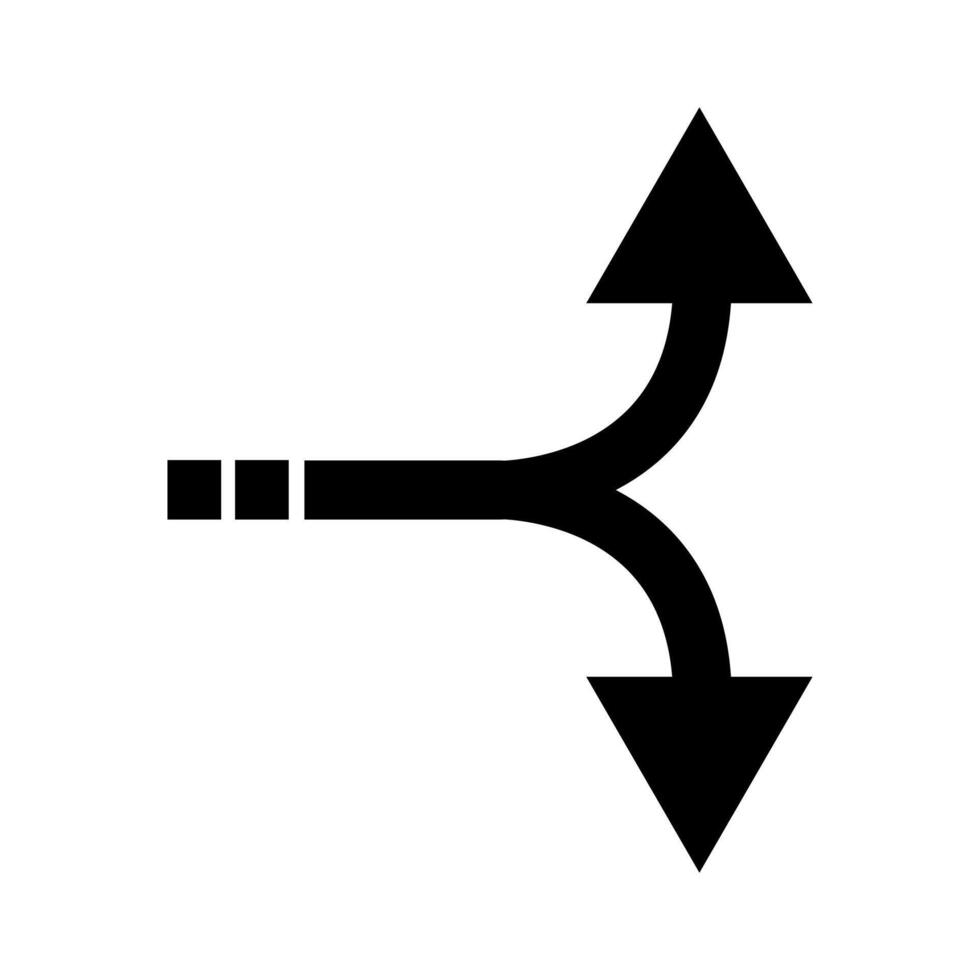 A black and white icon of an arrow pointing down vector