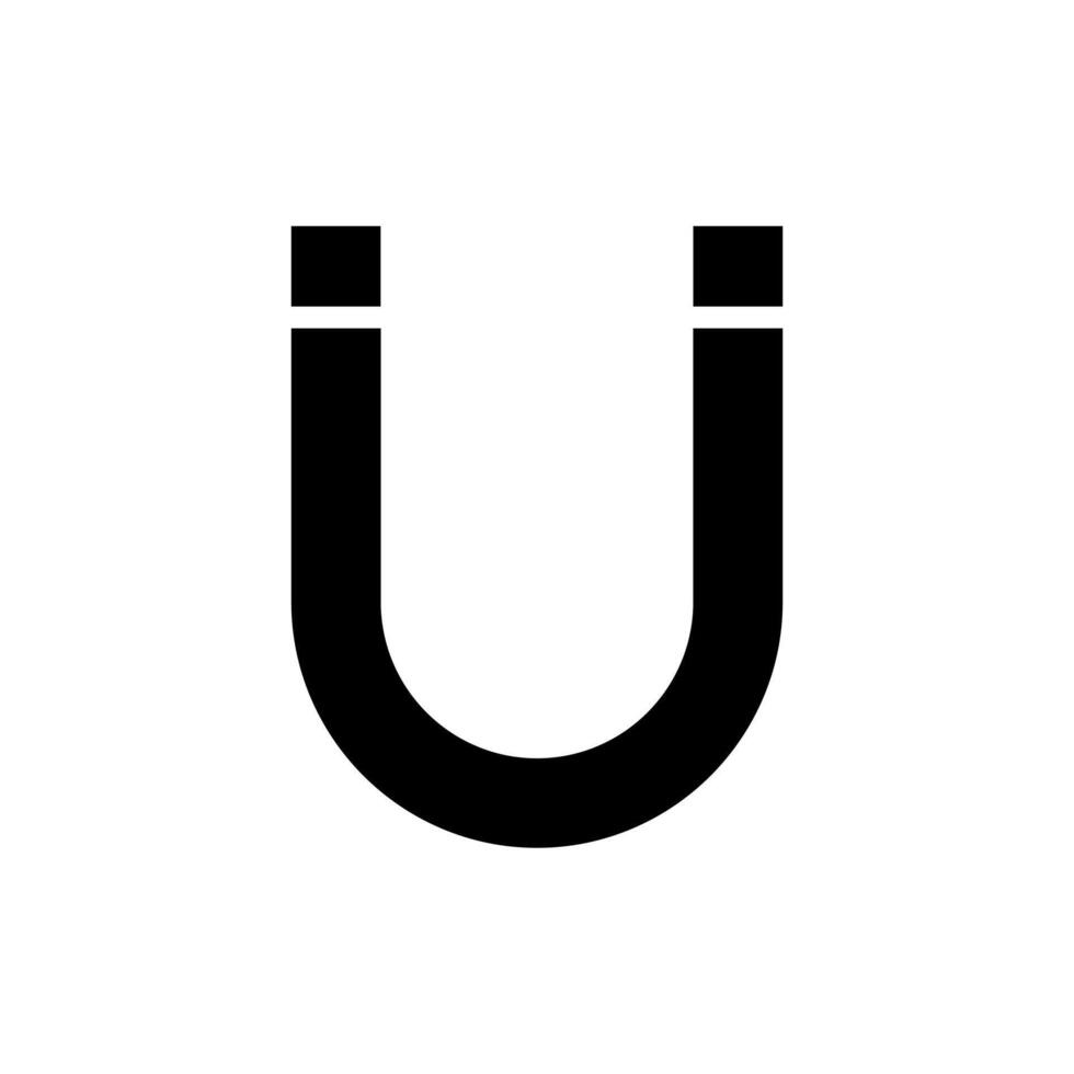 The letter u is shown in black and white vector