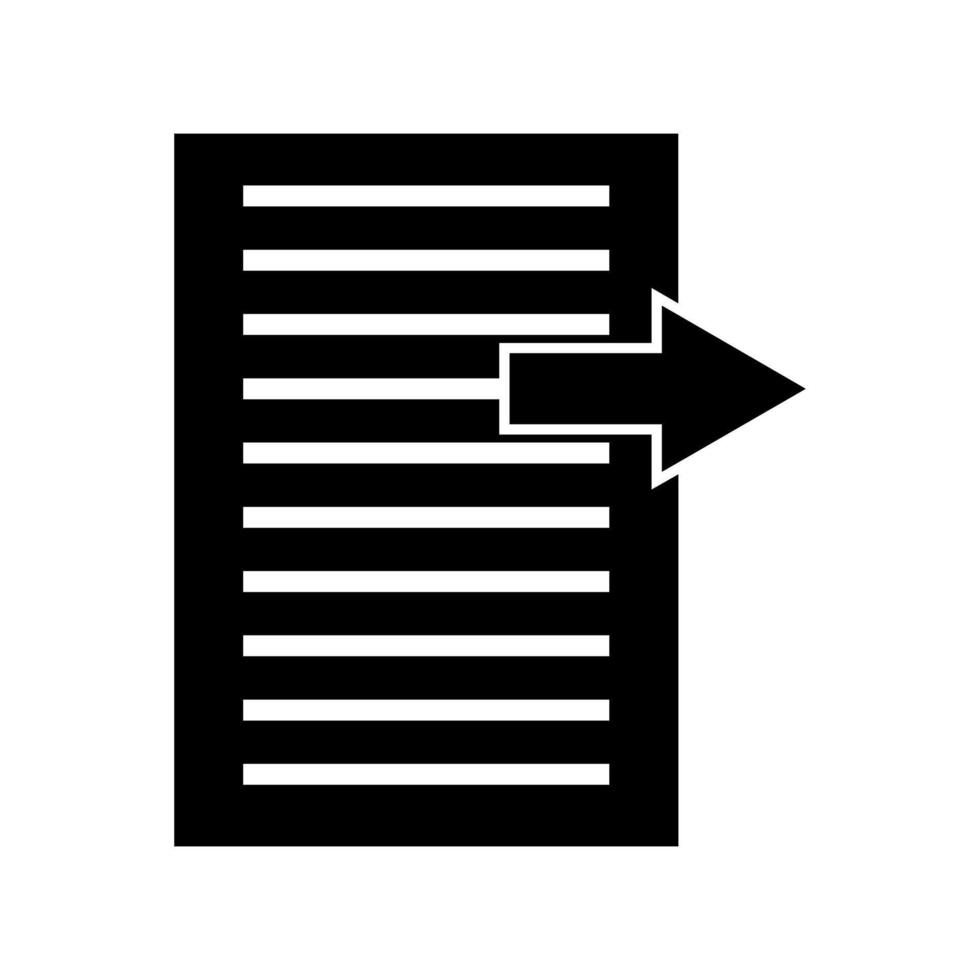 A black and white icon of a document with an arrow pointing to it vector