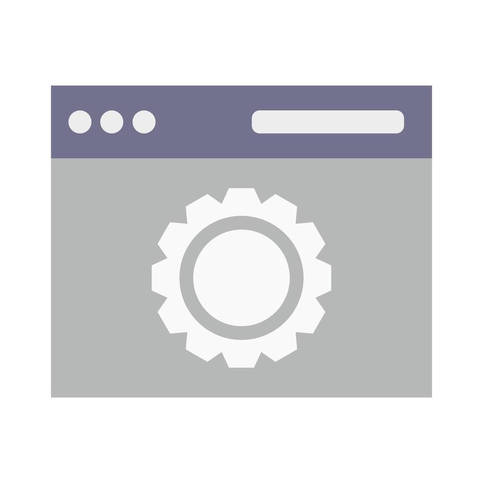 A gray and white icon of a gear wheel vector