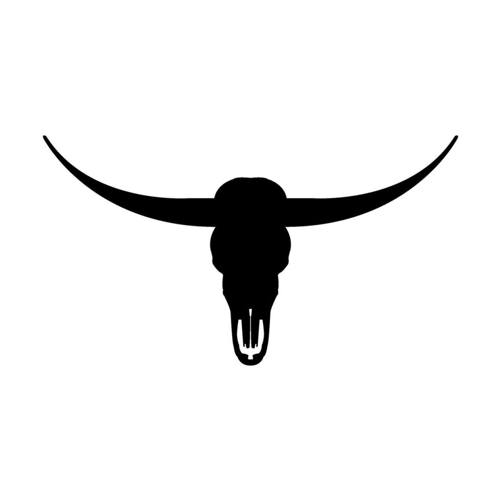A black and white silhouette of a longhorn skull vector