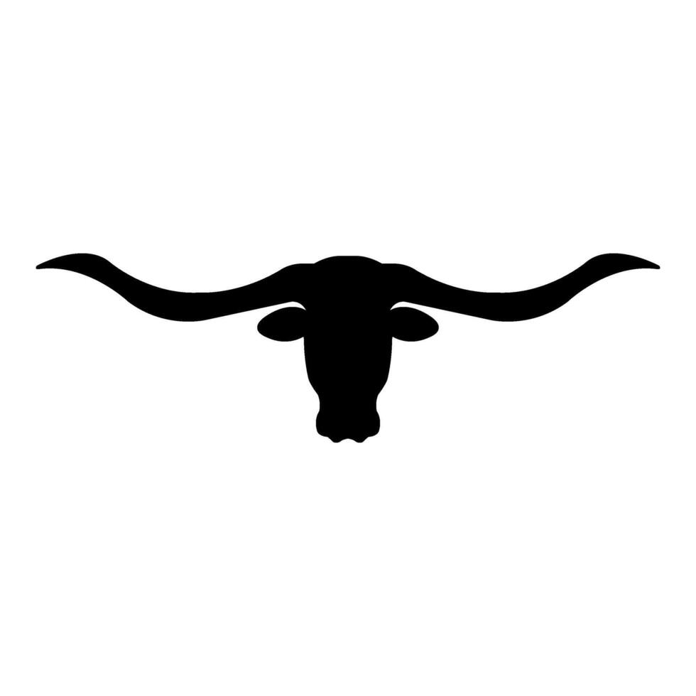 A black and white silhouette of a longhorn head vector