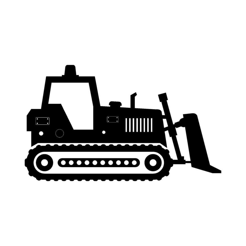 A black and white silhouette of a bulldozer vector