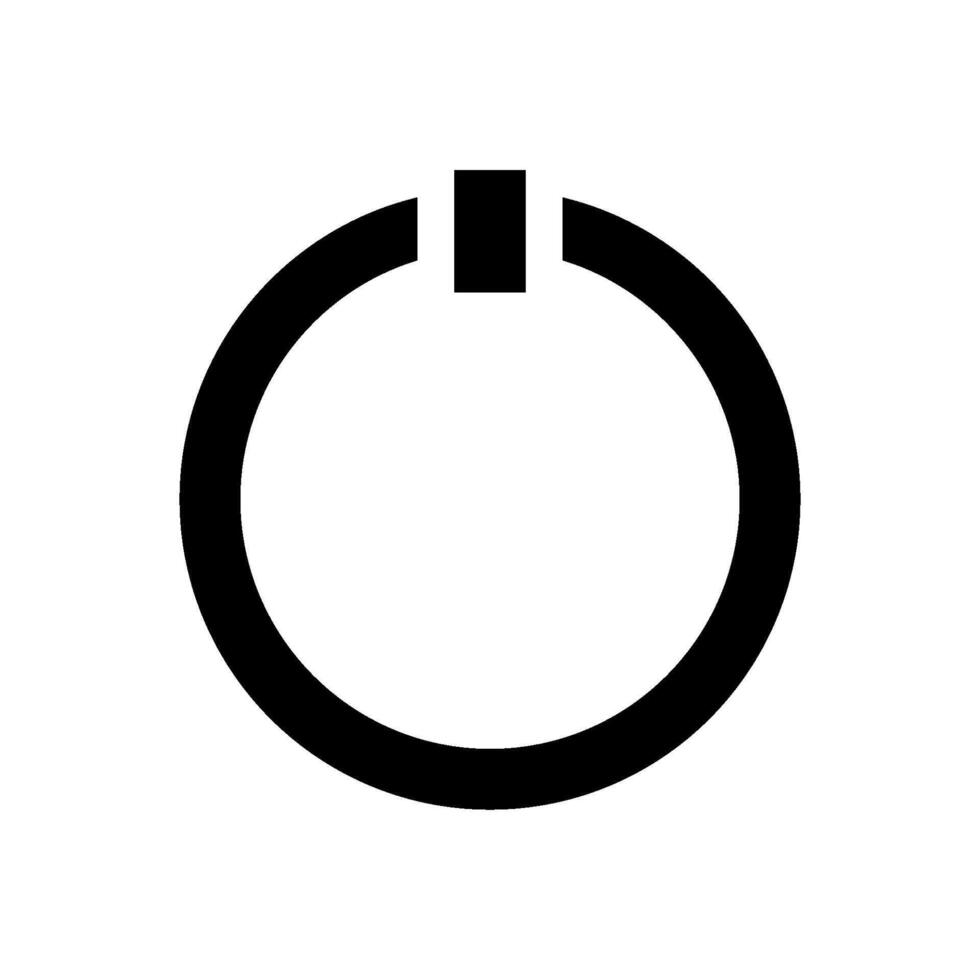 A black and white icon of a power button vector