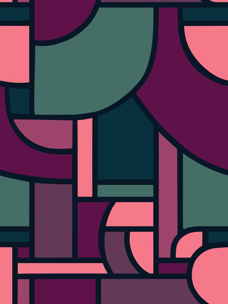 Bright Geometric Color Blocking Pattern with Rounded and Straight Shapes vector
