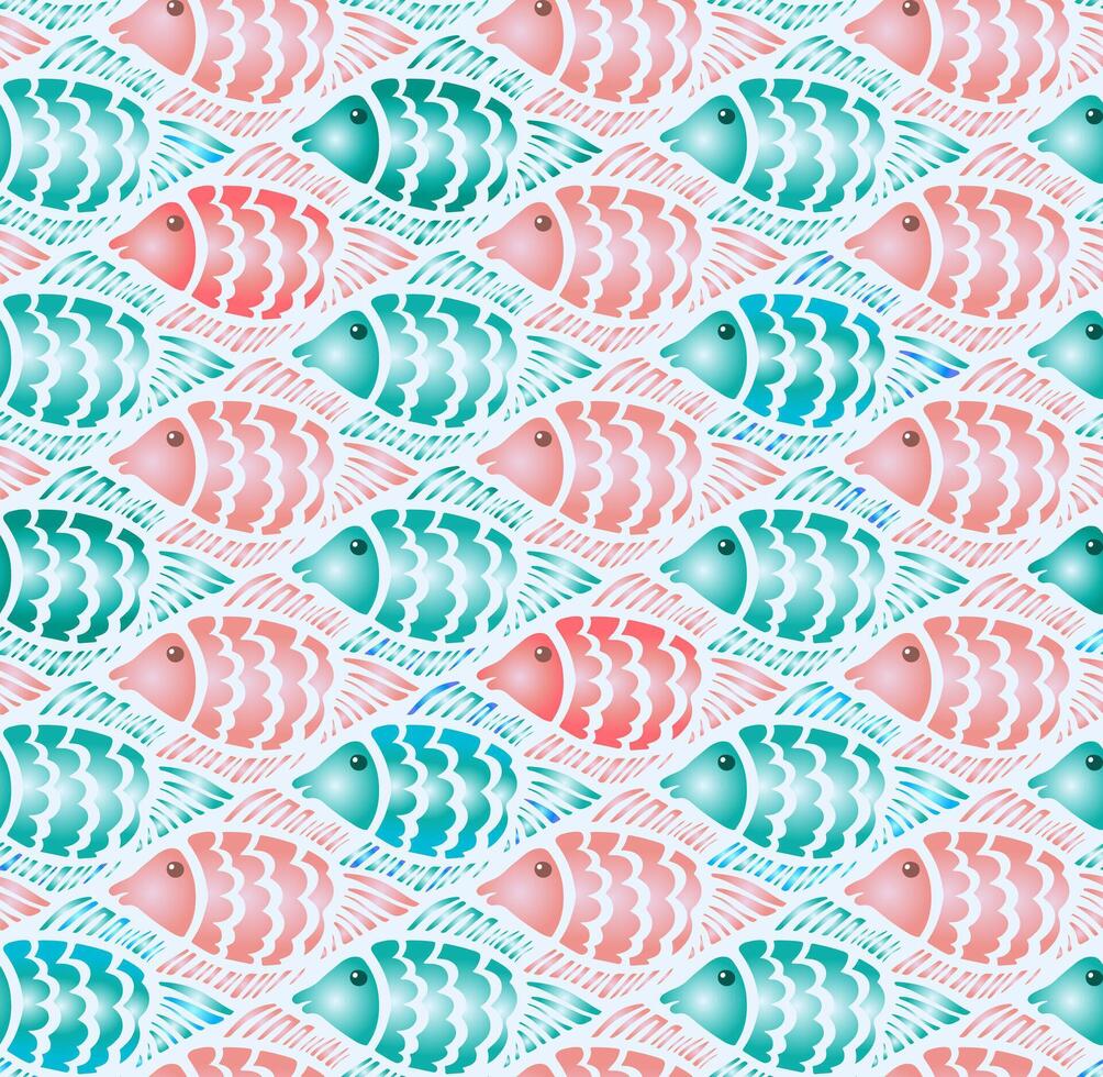 Seamless Escher Style Fish Tessellation with Watercolour Effect vector