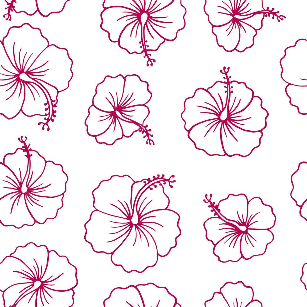 Seamless pattern with hibiscus flower. Hand drawn illustration vector