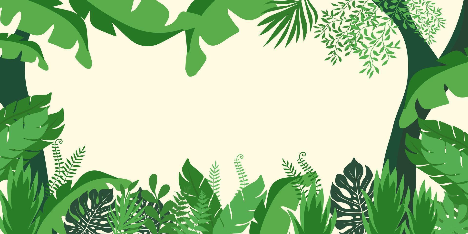 illustration of jungle background with leaves and plants vector