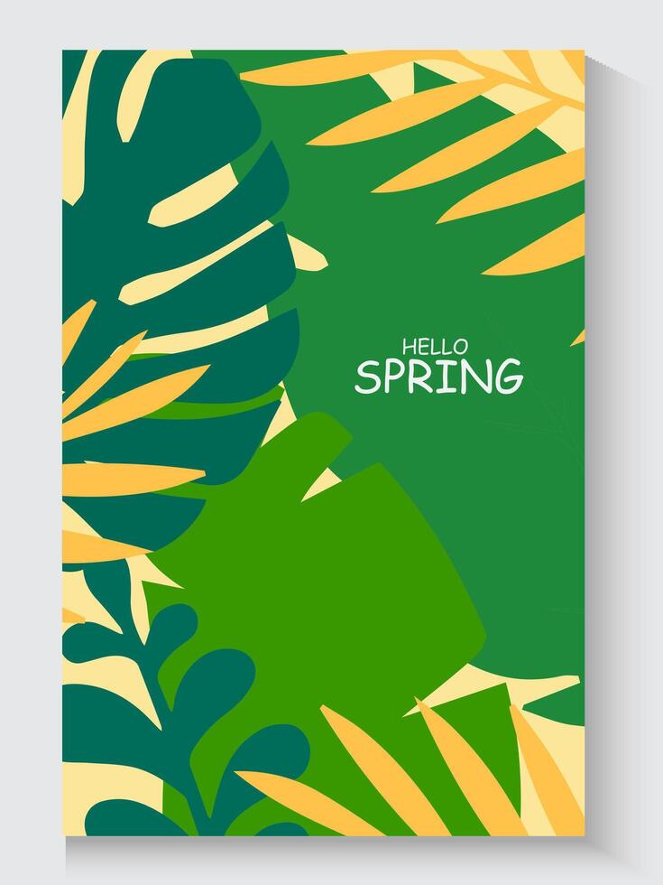 spring summer template background with green leaves vector