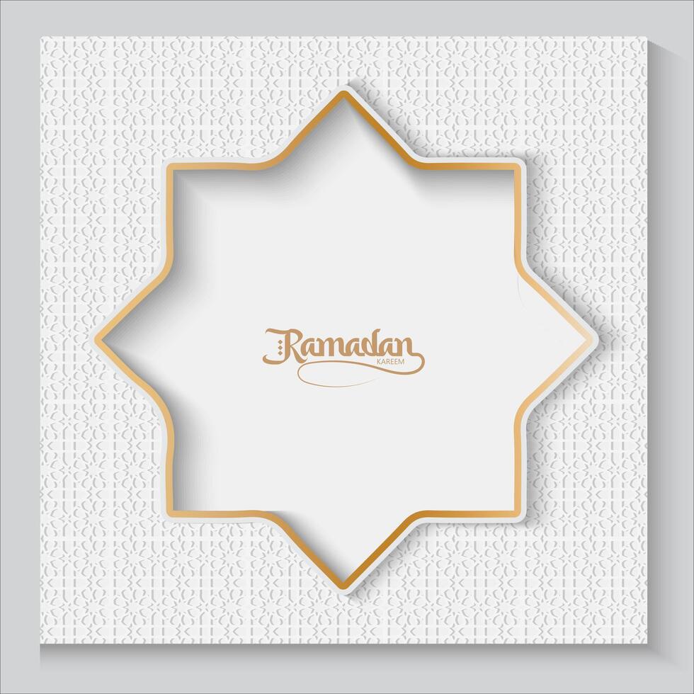 ramadan kareem greeting card with gold frame and islamic calligraphy vector