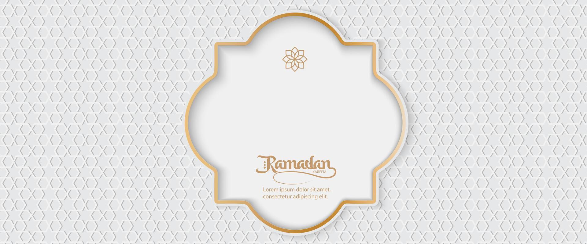 ramadan greeting card with gold frame and pattern vector