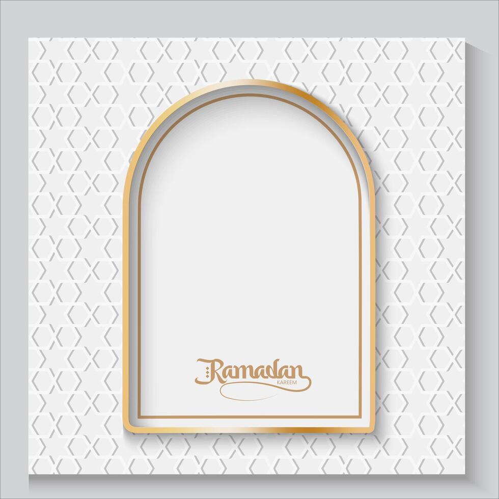 ramadan greeting card or islamic background with gold frame and arabic pattern vector