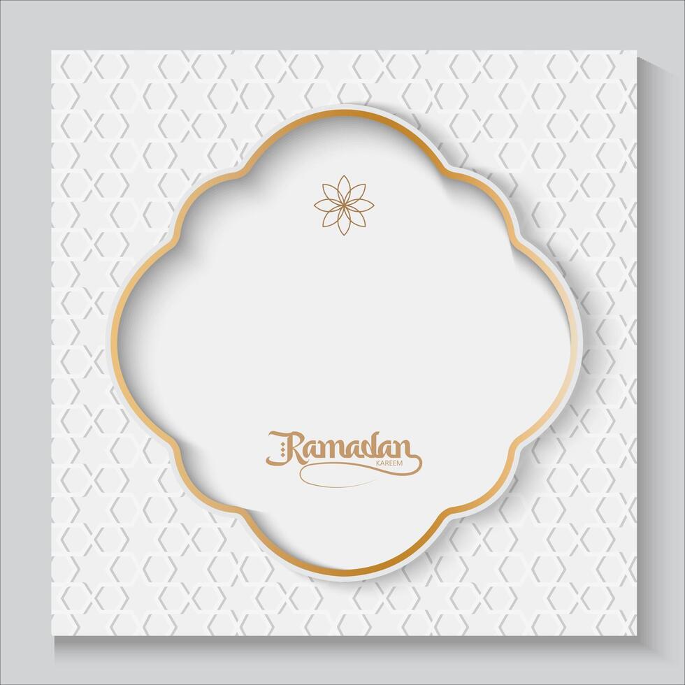 ramadan kareem or eid mubarak greeting card with gold frame and pattern vector