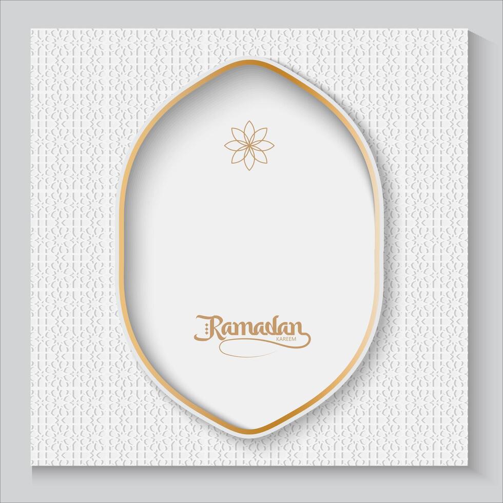 ramadan greeting card with gold frame and floral pattern vector