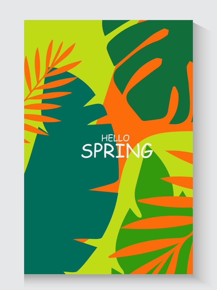 colorful spring or summer poster with tropical leaves vector
