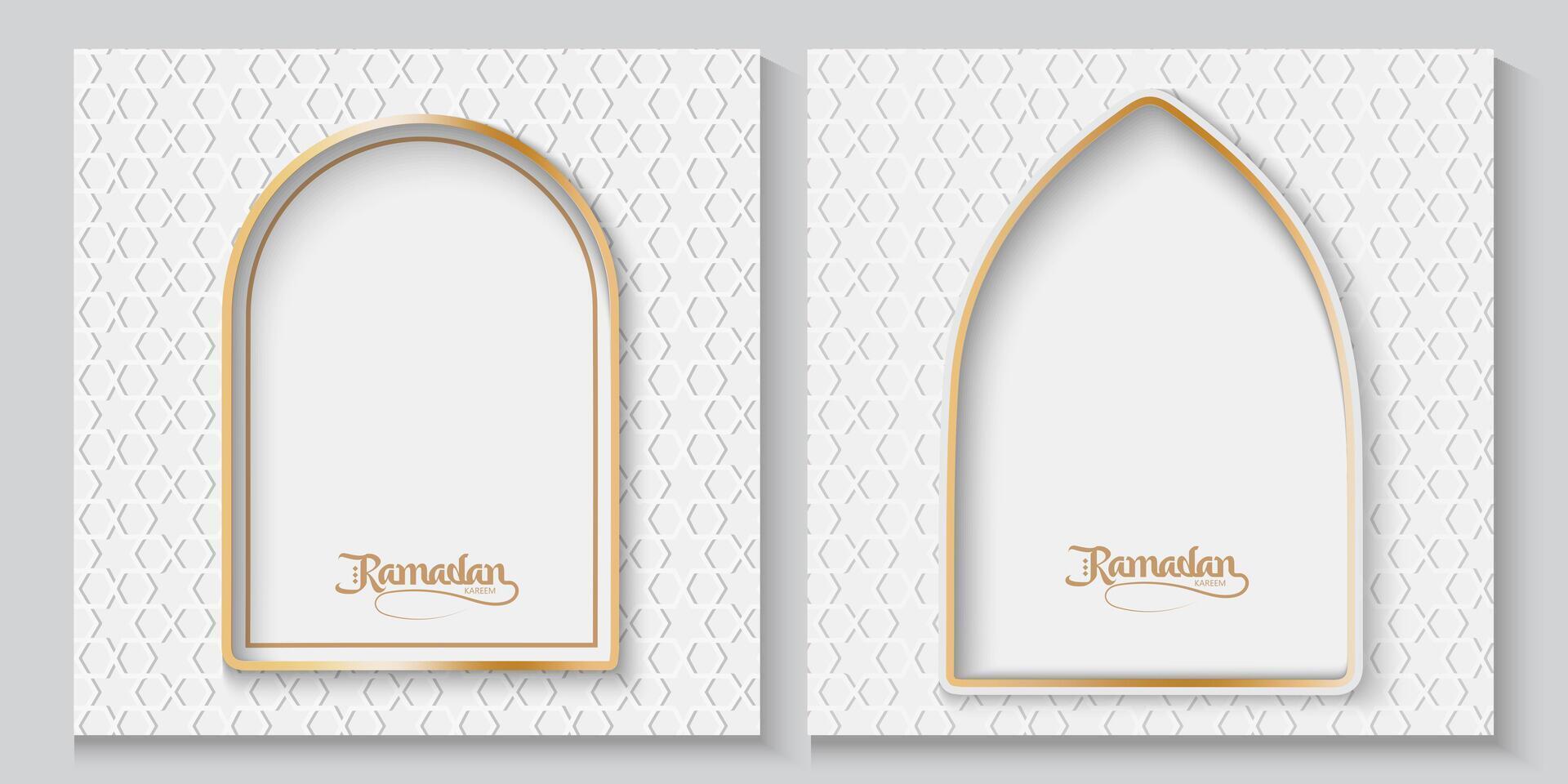 set of greeting card ramadan kareem on white and gold cards with the words travelers on them vector