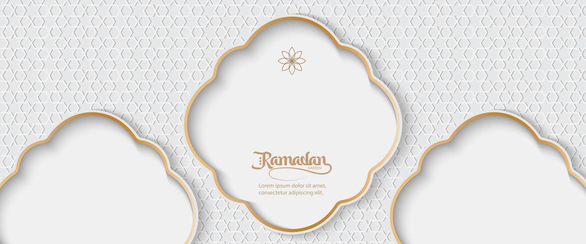 ramadan or eid mubarak greeting card template with gold frame vector