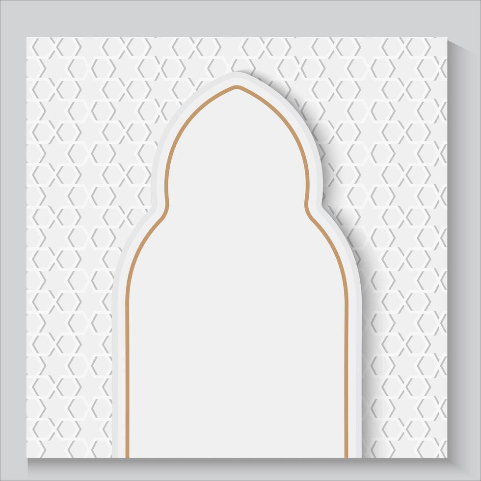 an islamic card with a white background and gold trim vector