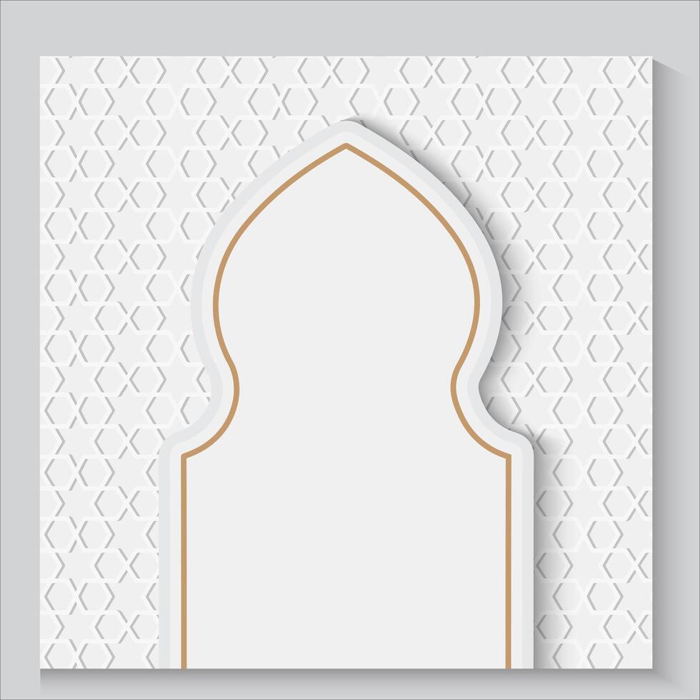 islamic card or poster with a white background and a gold border and copy space vector