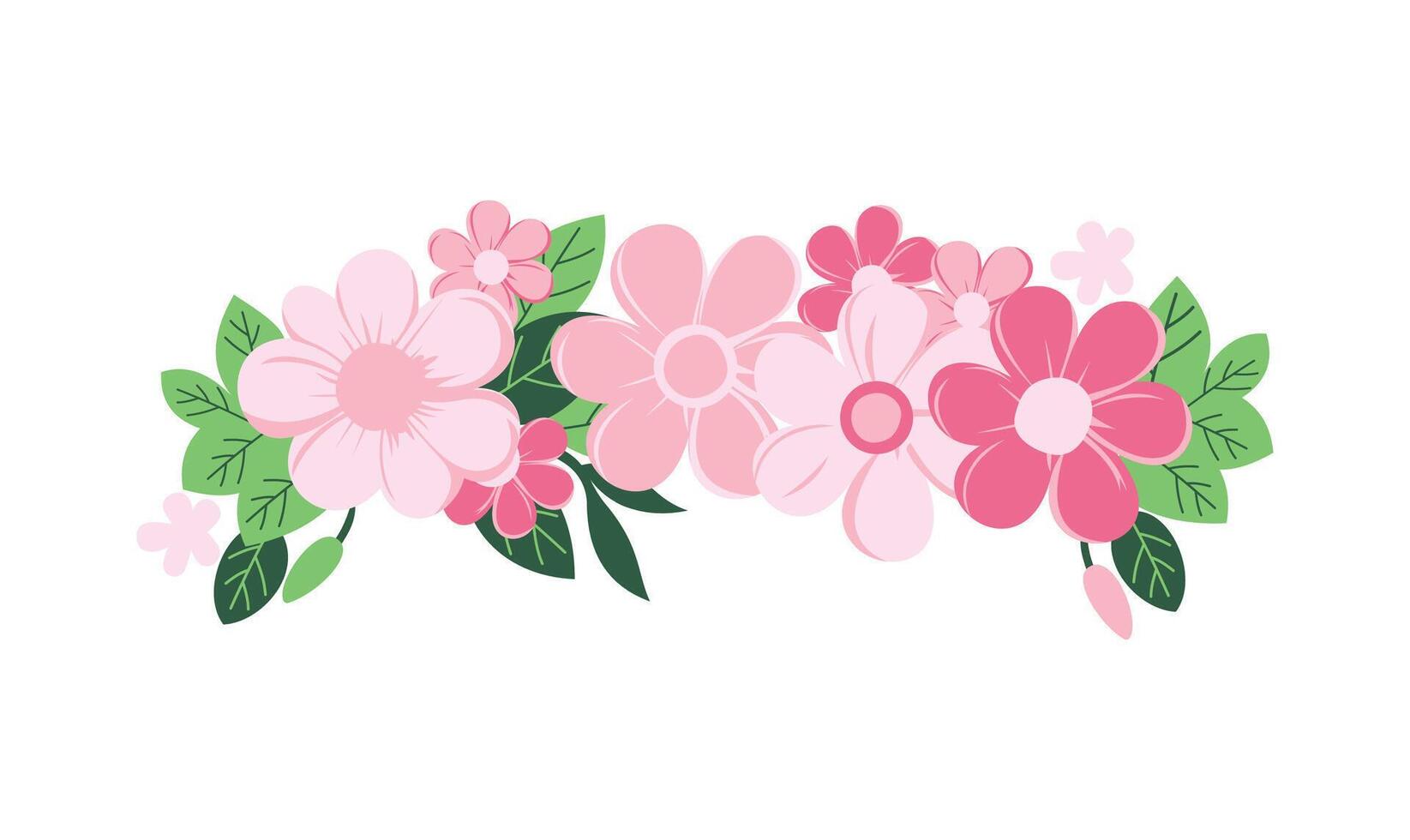 Beautiful Romantic Pink Floral Flower Crown Arrangements Decoration with Leaves vector