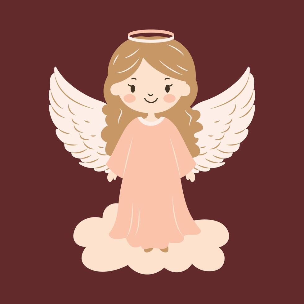 Cute Beautiful Winged Little Girl Fairy Angel Cartoon Character with Cloud in the Sky vector