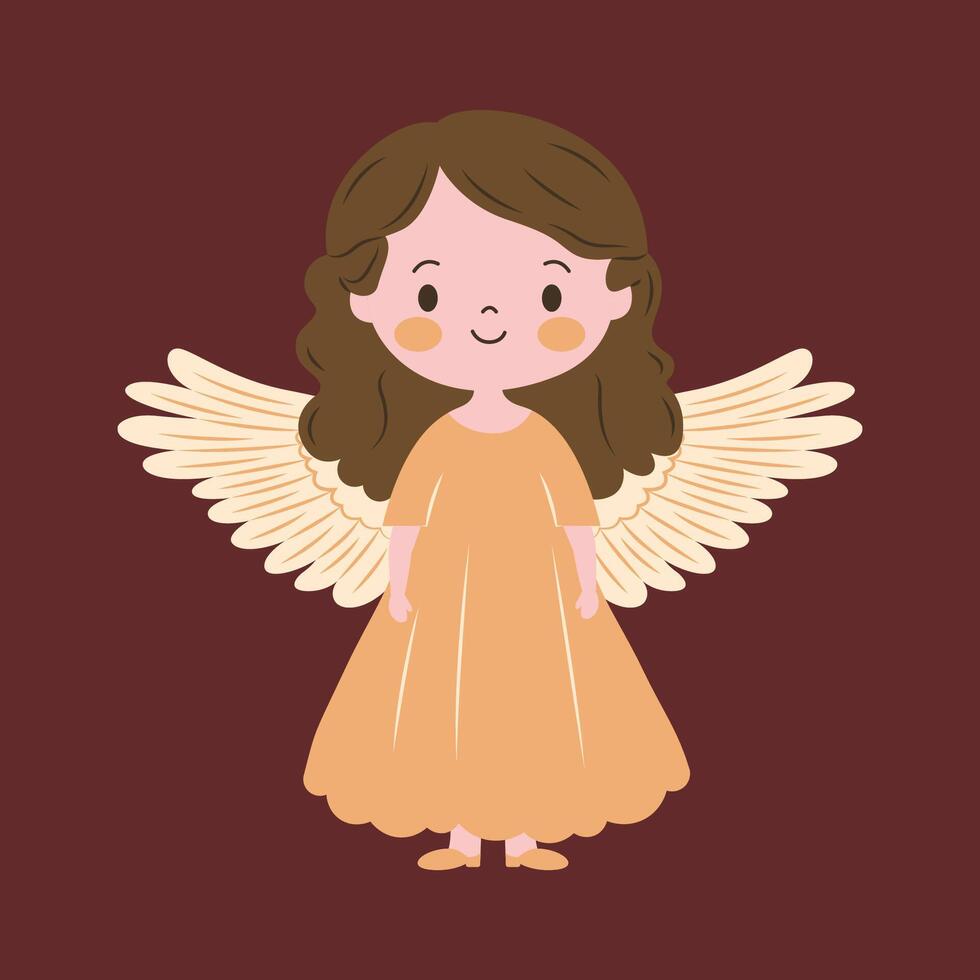 Cute Pretty Winged Little Girl Fairy Angel Cartoon Character in Heaven vector