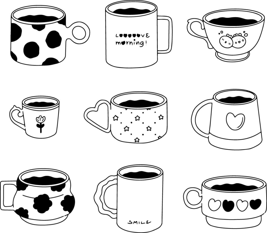 outline Various shaped glasses with different patterns. vector