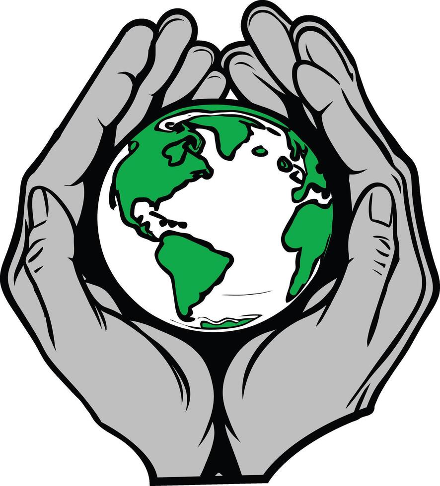 Protect Our Home A hands-holding-Earth illustration with a message of sustainability vector