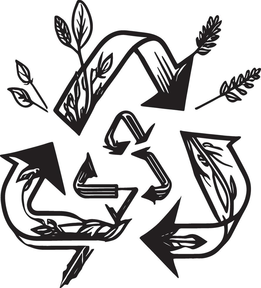 Reduce, Reuse, Recycle, Earth Day ,black color line art vector