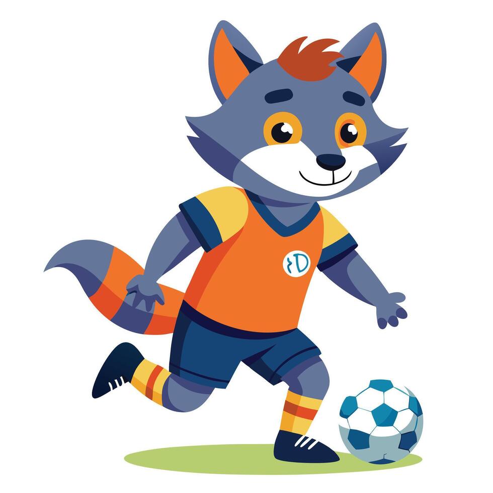 Cute Cartoon Animal Playing Soccer Adorable Fox Character Kicking a Football in a Fun Sports Scene vector