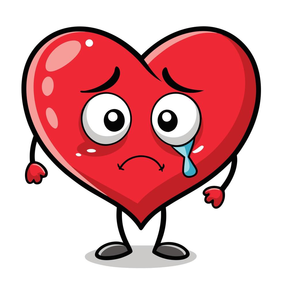 Crying Heart Illustration A Heartbroken Cartoon Character with Big Eyes and a Cracked Surface vector