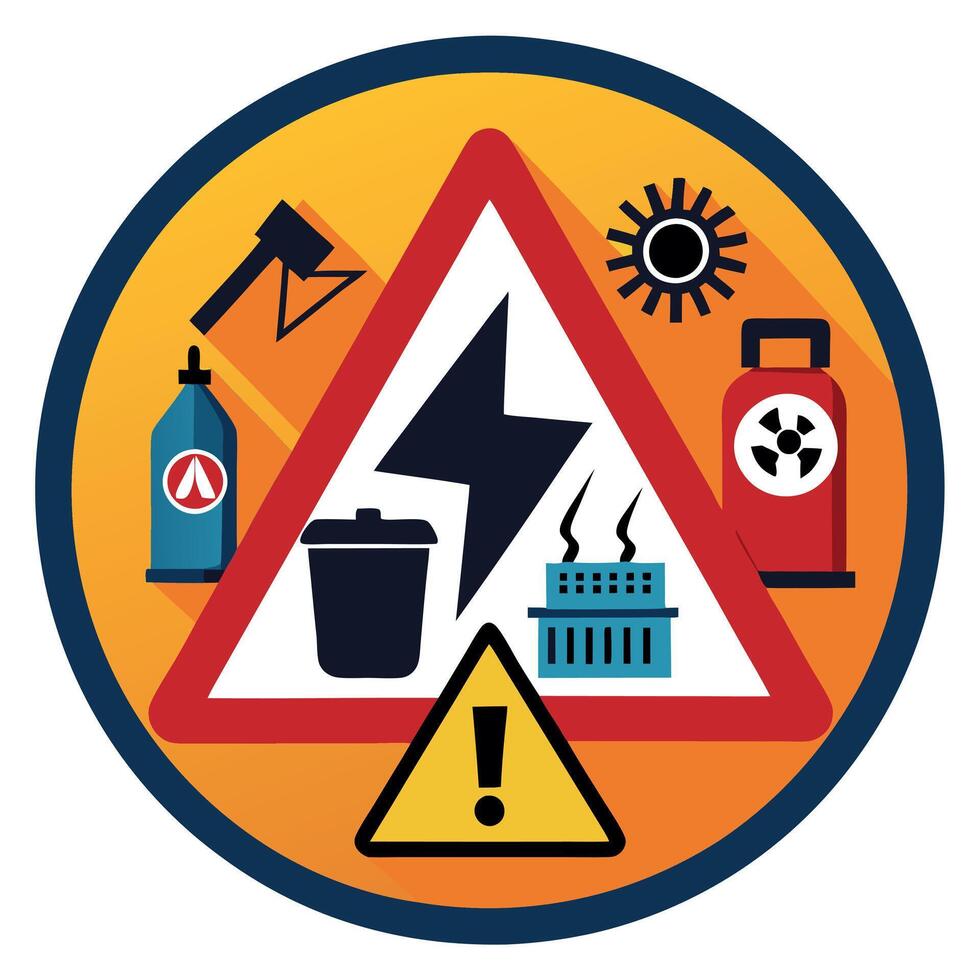 General Warning Sign with Multiple Safety Hazard Icons vector