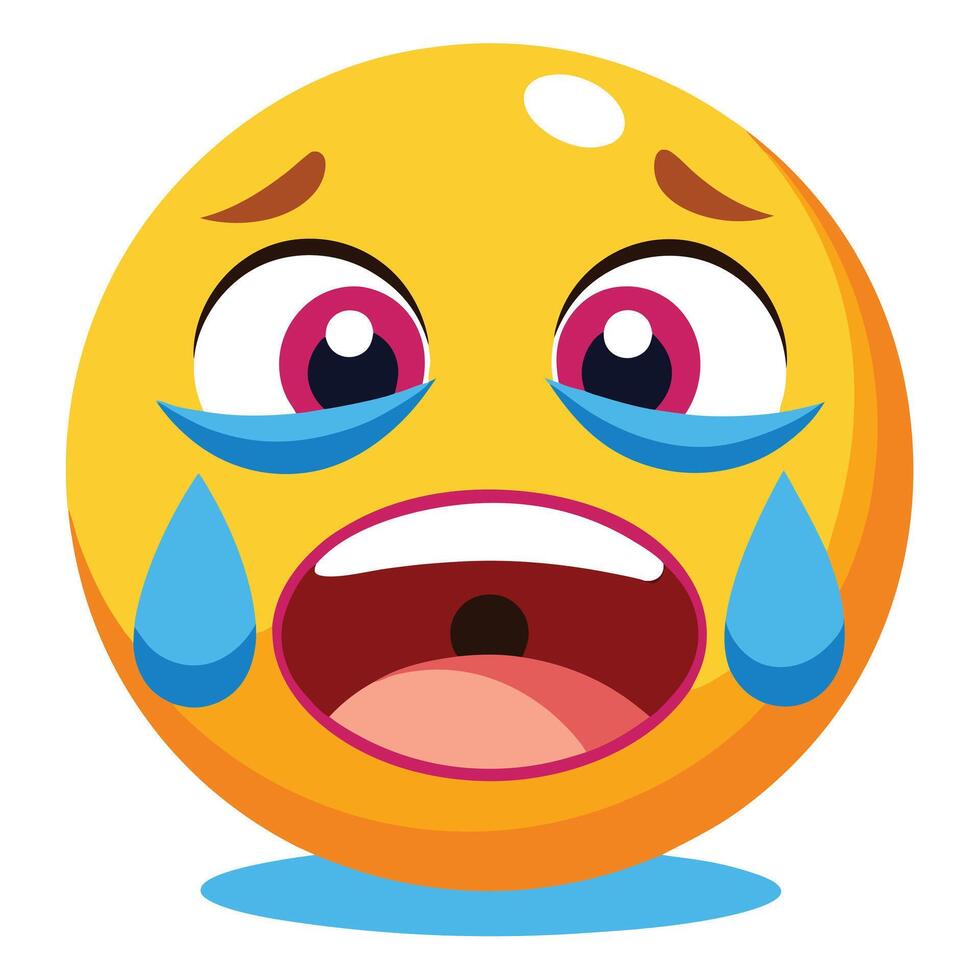 Expressive Sad Crying Emoji Face with Tears in Cartoon Illustration Style vector