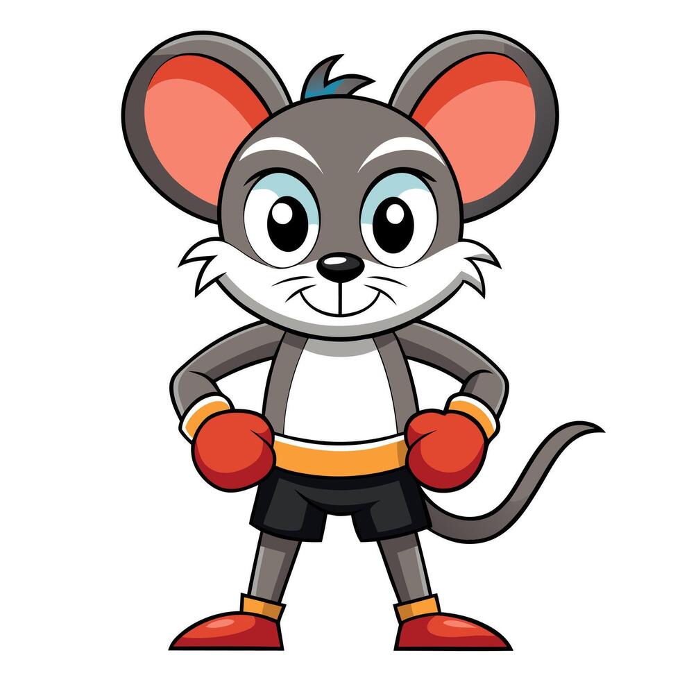 Adorable Cartoon Boxing Mouse Character with Red Gloves and a Confident Pose vector