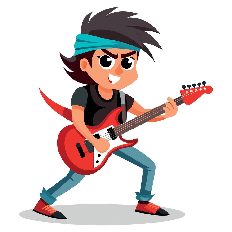 Dynamic Rock Musician Playing a Fiery Red Guitar with Passion vector