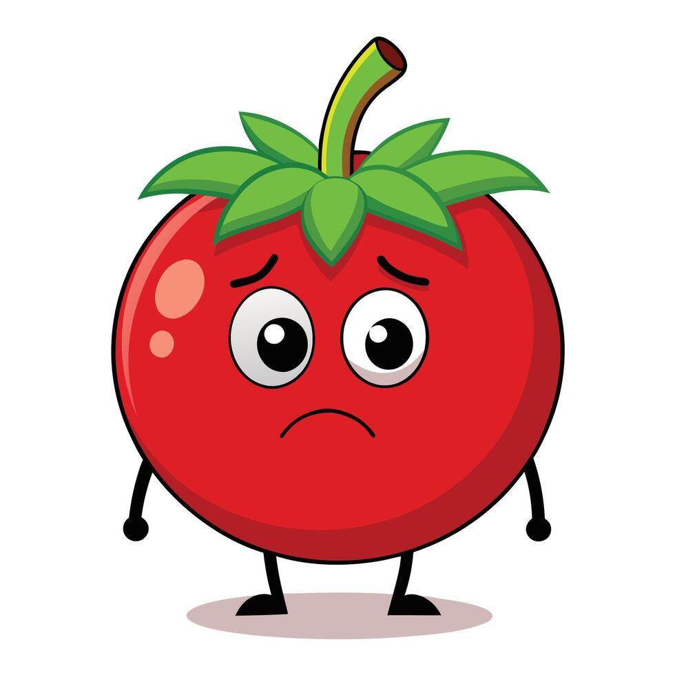 Adorable Red Tomato with a Frown and Worried Expression Animated Food Character vector