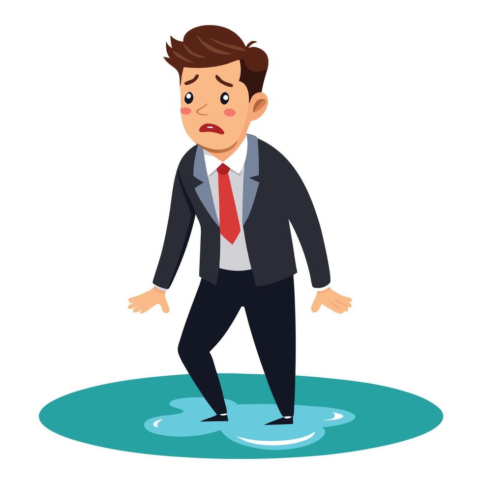 Exhausted Office Worker in a Suit Feeling Down Wet and Upset Businessman Cartoon vector
