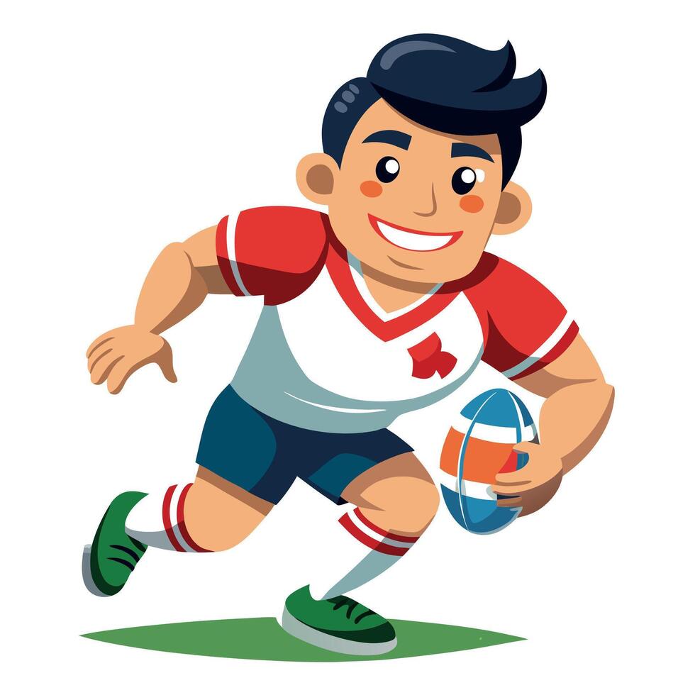 Illustration of a Happy Rugby Player Holding a Ball and Running vector