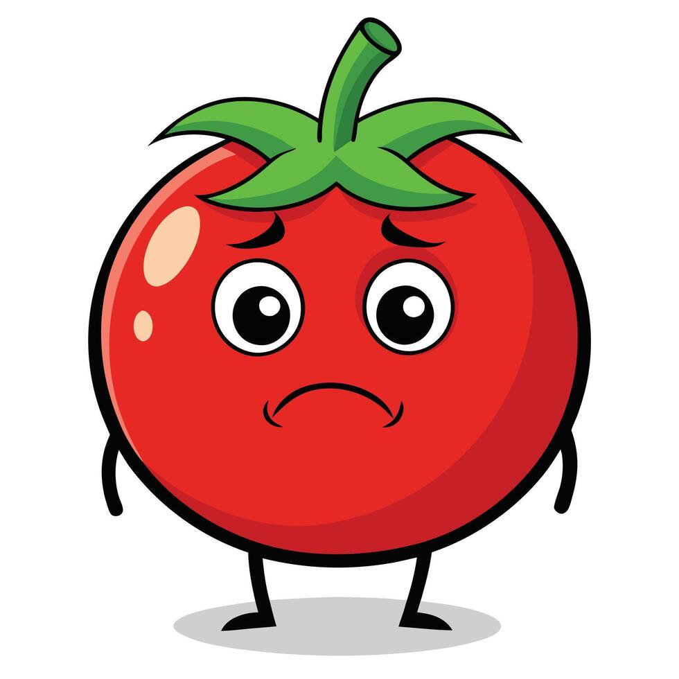 Emotional Tomato with Sad Eyes and Drooping Mouth Playful Cartoon Design vector