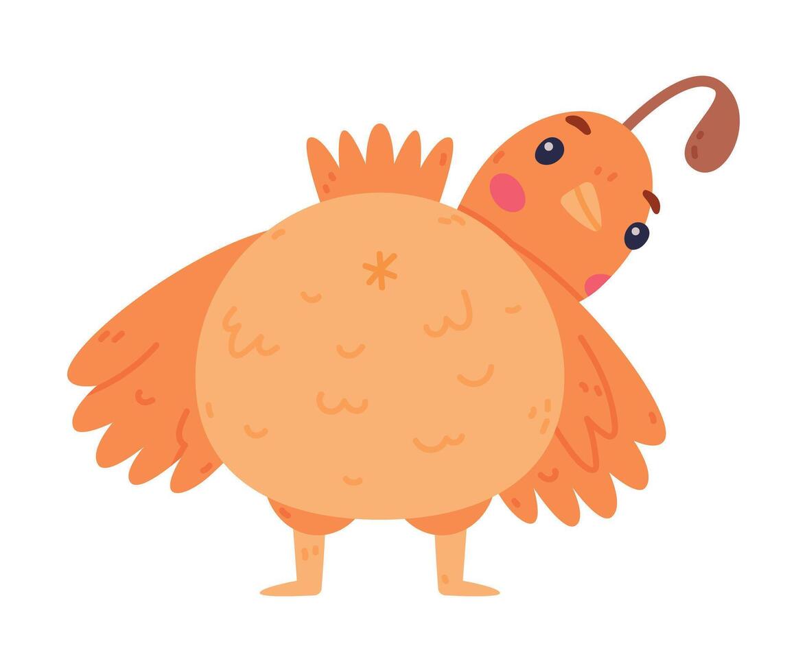 Quail Bird with Crest and Feathers Standing with Its Back Illustration vector