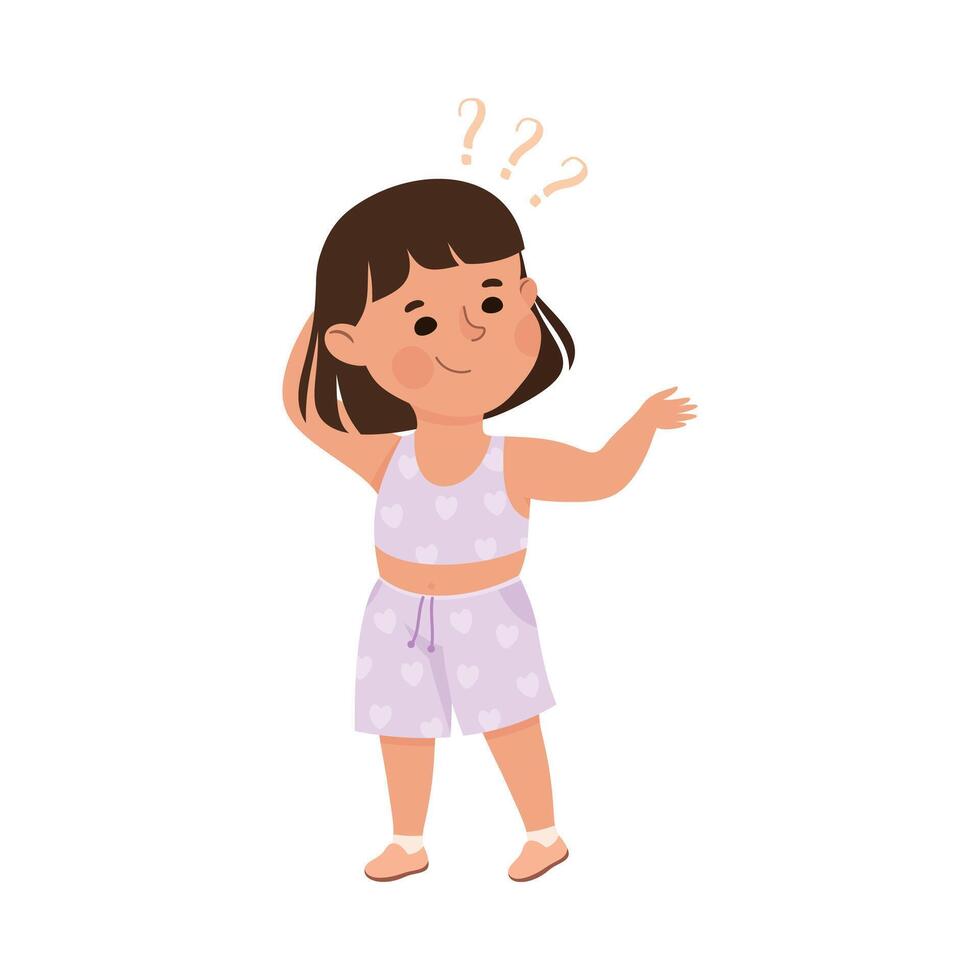 Puzzled Little Girl with Question Mark Scratching Her Head Wondering Illustration vector