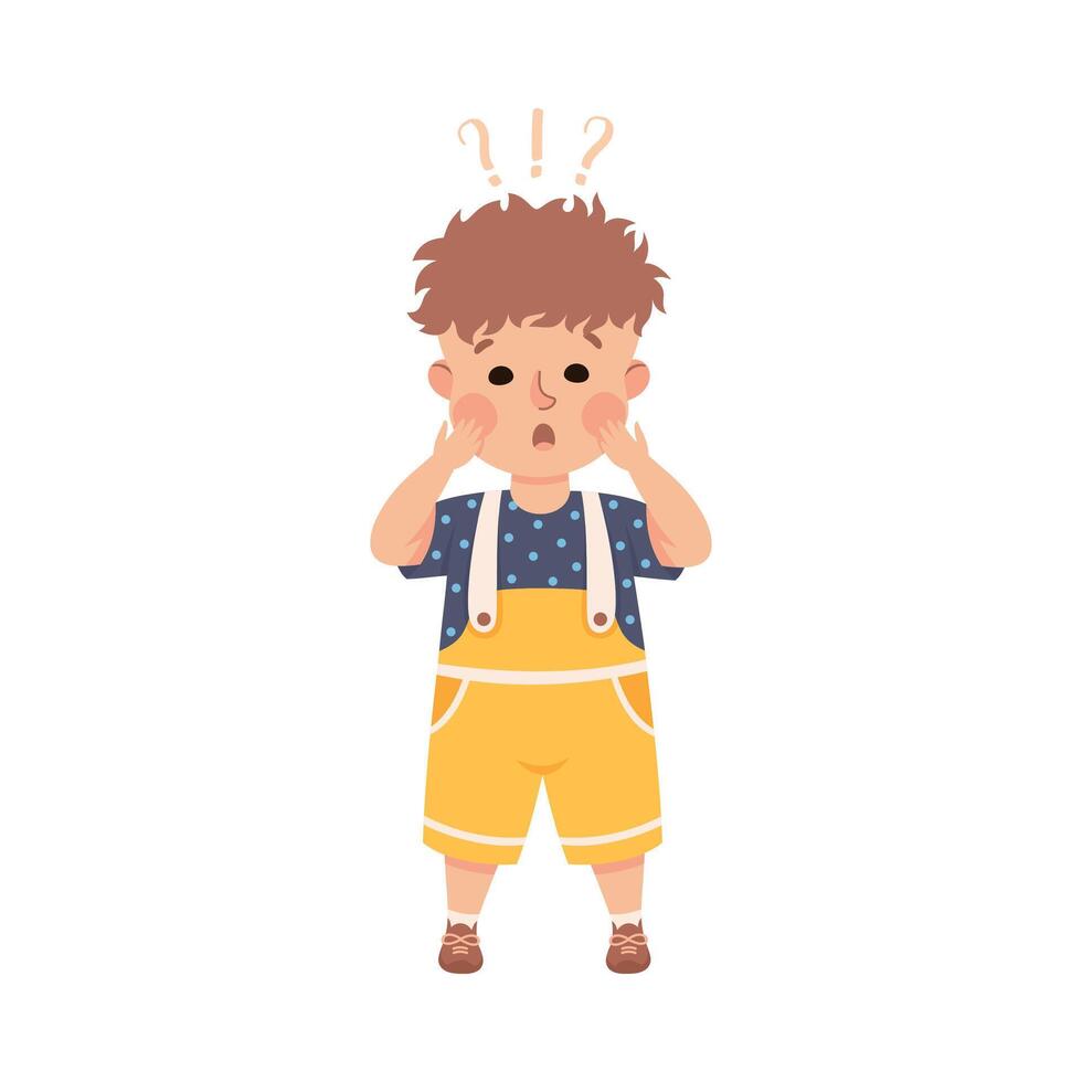 Puzzled Little Boy with Question Mark Scratching His Head Wondering Illustration vector
