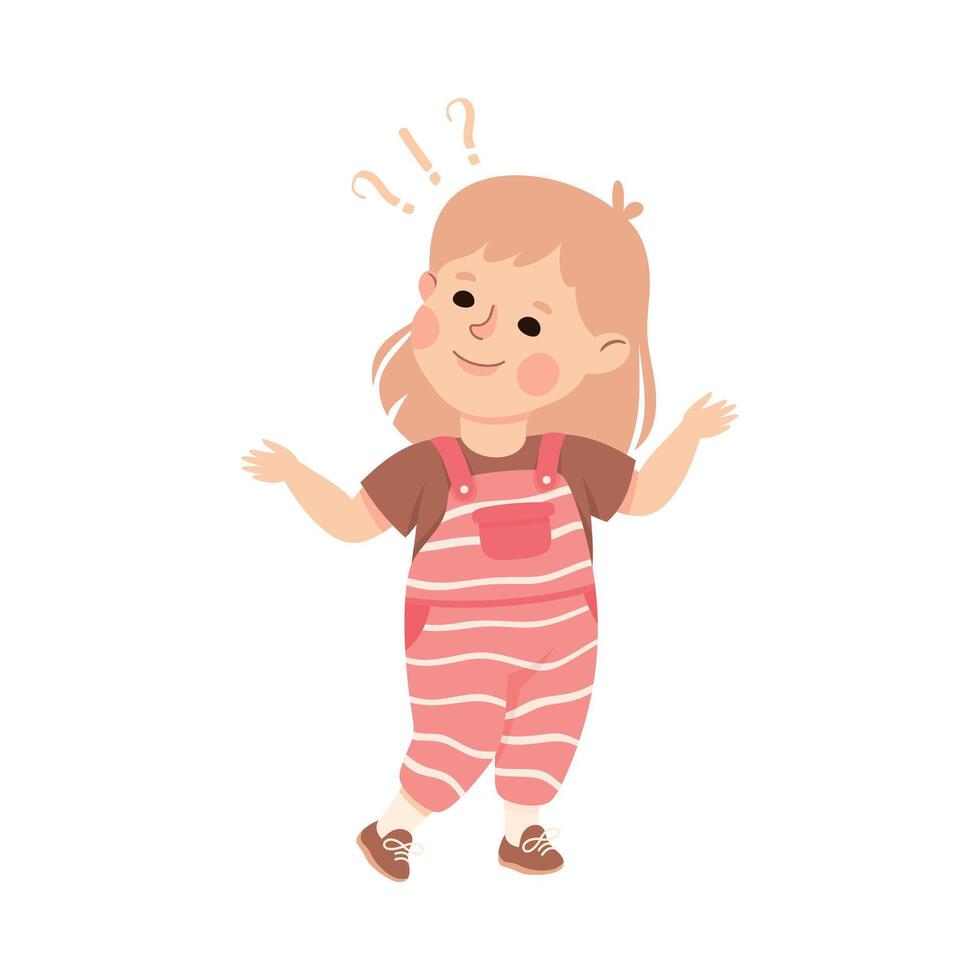 Puzzled Little Girl with Question Mark Scratching Her Head Wondering Illustration vector