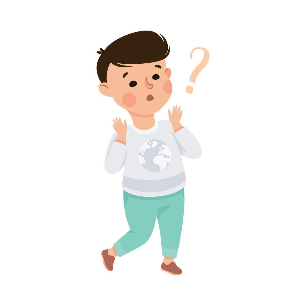 Puzzled Little Boy with Question Mark Scratching His Head Wondering Illustration vector