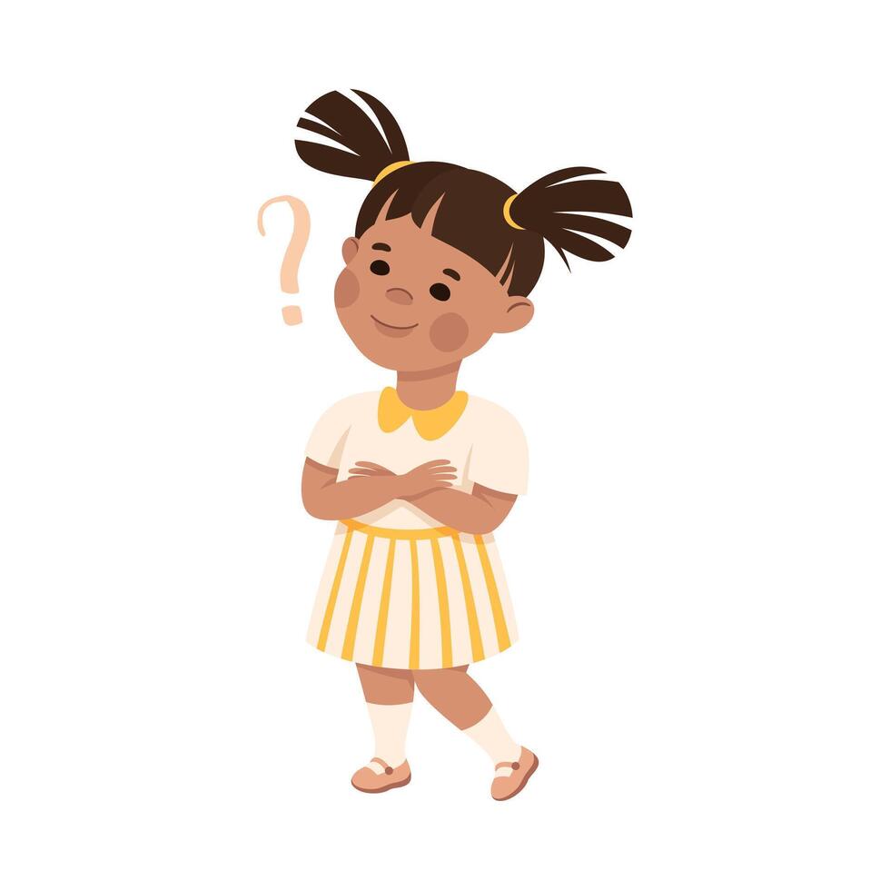 Puzzled Little Girl with Question Mark Scratching Her Head Wondering Illustration vector