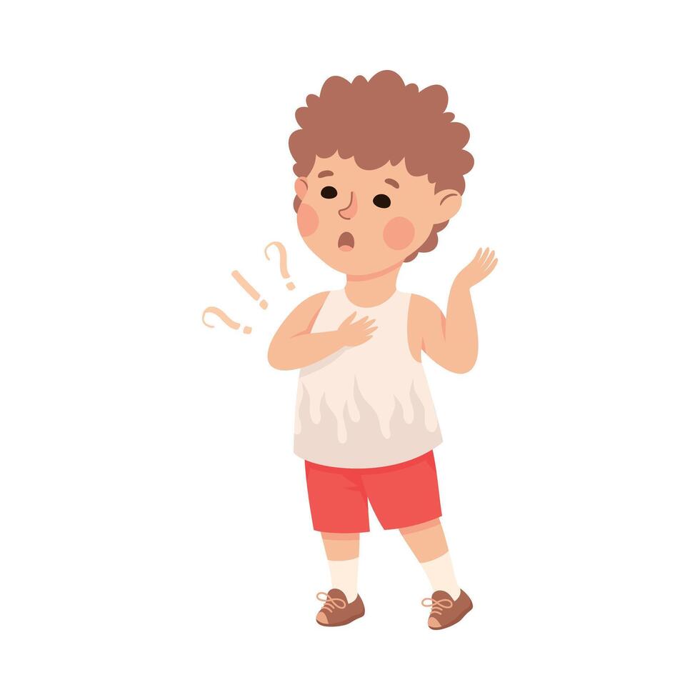 Puzzled Little Boy with Question Mark Scratching His Head Wondering Illustration vector